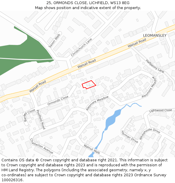 25, ORMONDS CLOSE, LICHFIELD, WS13 8EG: Location map and indicative extent of plot