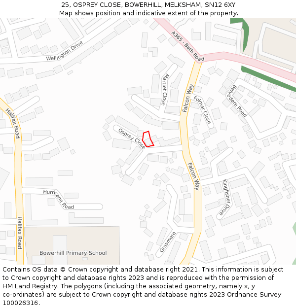 25, OSPREY CLOSE, BOWERHILL, MELKSHAM, SN12 6XY: Location map and indicative extent of plot