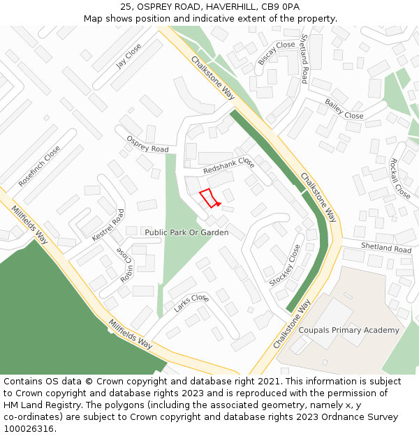 25, OSPREY ROAD, HAVERHILL, CB9 0PA: Location map and indicative extent of plot