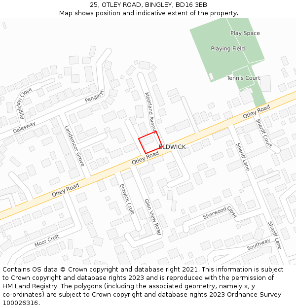 25, OTLEY ROAD, BINGLEY, BD16 3EB: Location map and indicative extent of plot