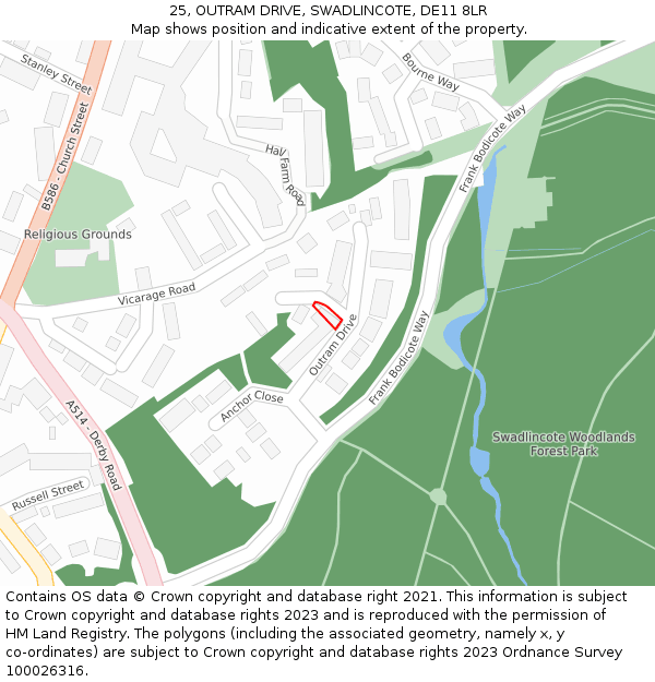 25, OUTRAM DRIVE, SWADLINCOTE, DE11 8LR: Location map and indicative extent of plot