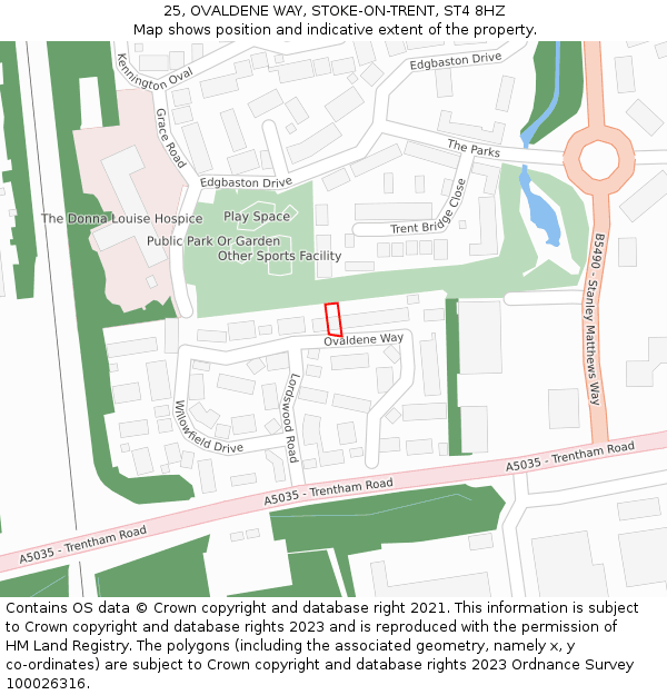 25, OVALDENE WAY, STOKE-ON-TRENT, ST4 8HZ: Location map and indicative extent of plot