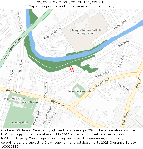 25, OVERTON CLOSE, CONGLETON, CW12 1JZ: Location map and indicative extent of plot