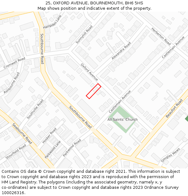 25, OXFORD AVENUE, BOURNEMOUTH, BH6 5HS: Location map and indicative extent of plot