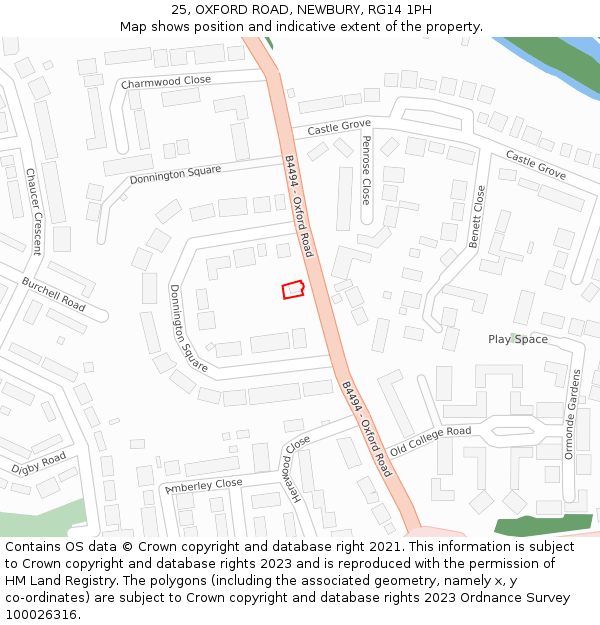 25, OXFORD ROAD, NEWBURY, RG14 1PH: Location map and indicative extent of plot