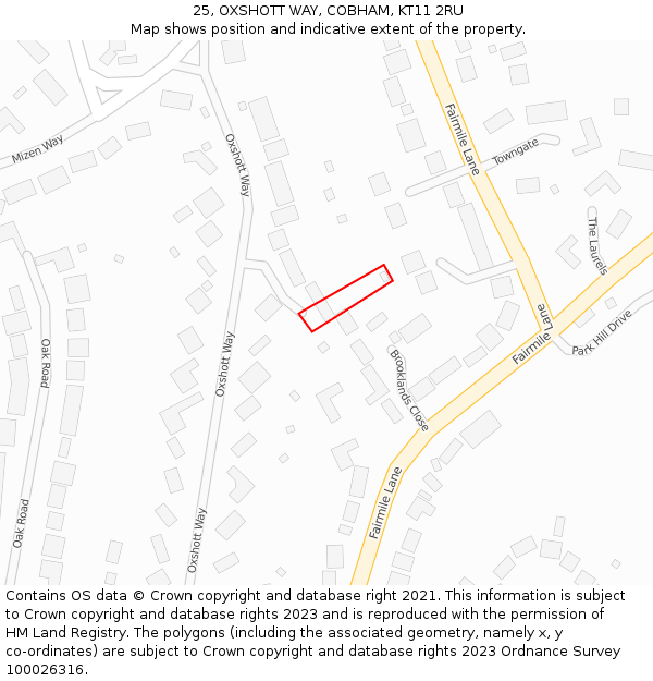 25, OXSHOTT WAY, COBHAM, KT11 2RU: Location map and indicative extent of plot