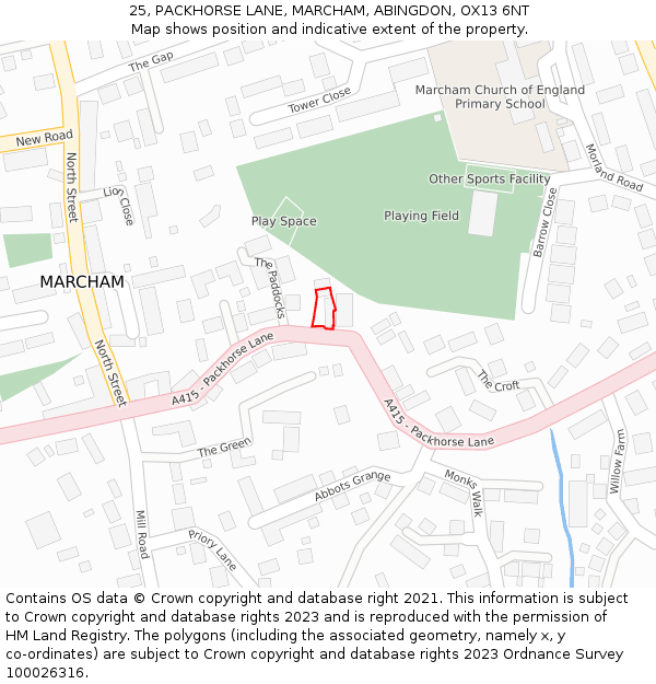 25, PACKHORSE LANE, MARCHAM, ABINGDON, OX13 6NT: Location map and indicative extent of plot