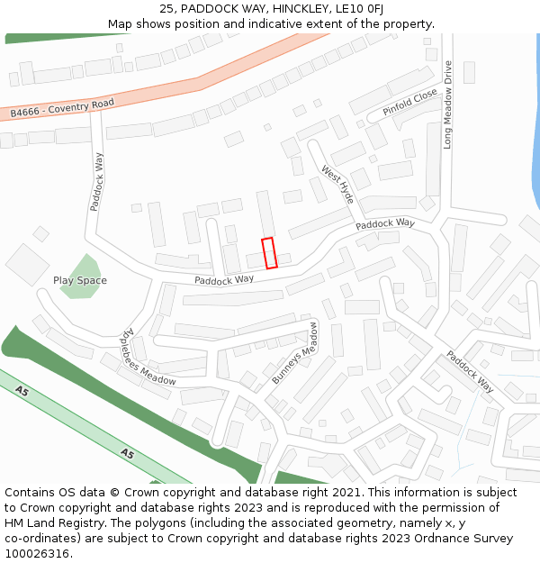 25, PADDOCK WAY, HINCKLEY, LE10 0FJ: Location map and indicative extent of plot