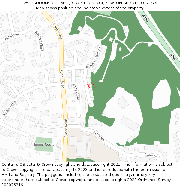 25, PADDONS COOMBE, KINGSTEIGNTON, NEWTON ABBOT, TQ12 3YX: Location map and indicative extent of plot