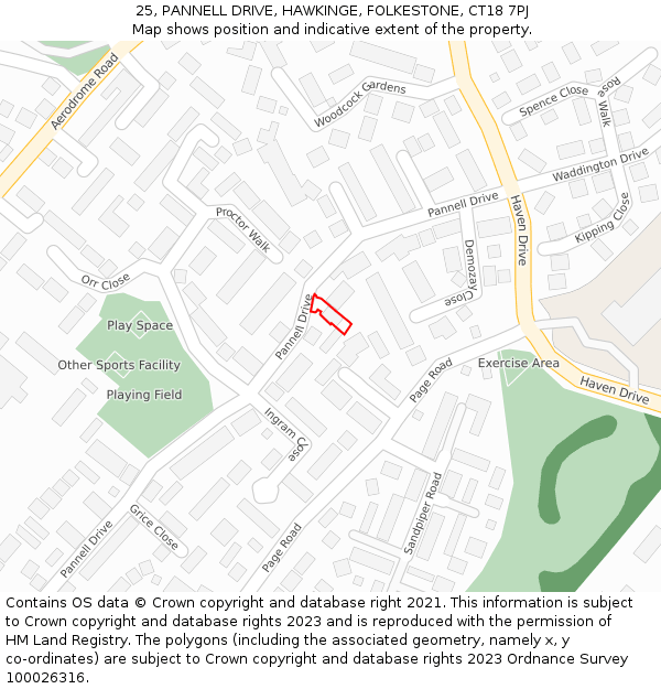 25, PANNELL DRIVE, HAWKINGE, FOLKESTONE, CT18 7PJ: Location map and indicative extent of plot