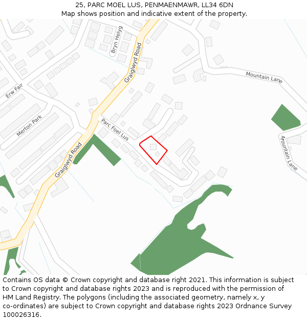 25, PARC MOEL LUS, PENMAENMAWR, LL34 6DN: Location map and indicative extent of plot