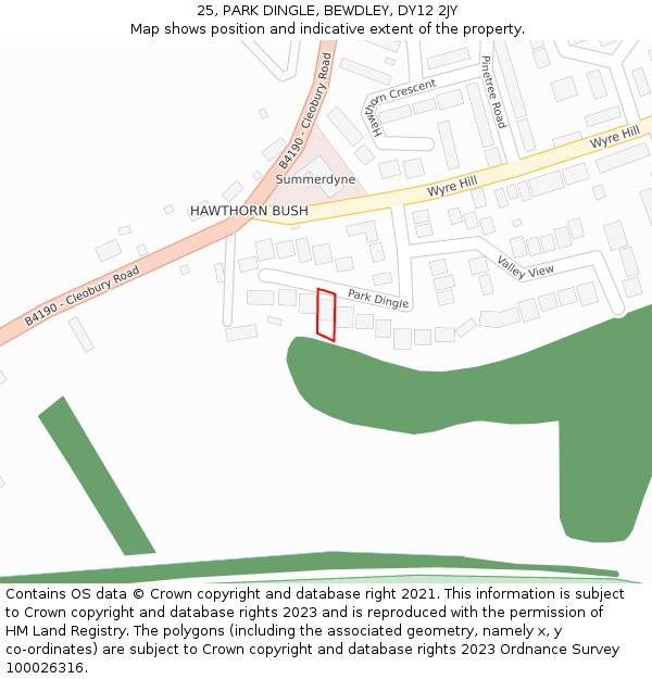 25, PARK DINGLE, BEWDLEY, DY12 2JY: Location map and indicative extent of plot