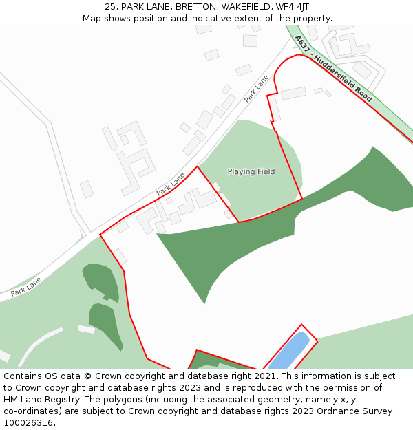 25, PARK LANE, BRETTON, WAKEFIELD, WF4 4JT: Location map and indicative extent of plot