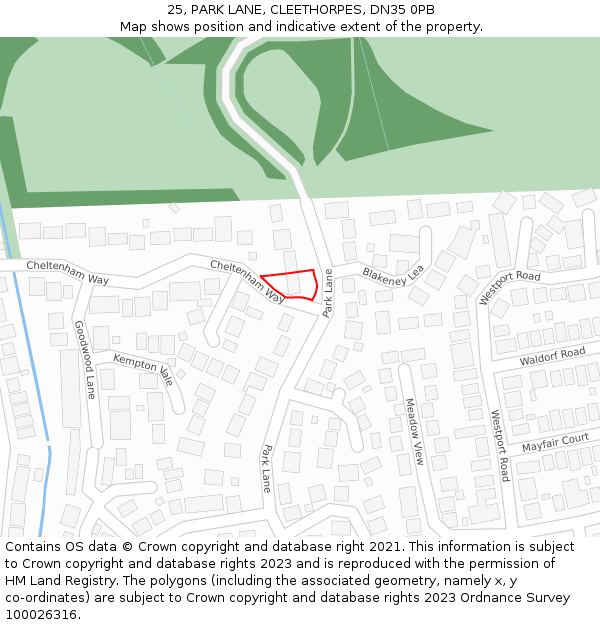 25, PARK LANE, CLEETHORPES, DN35 0PB: Location map and indicative extent of plot