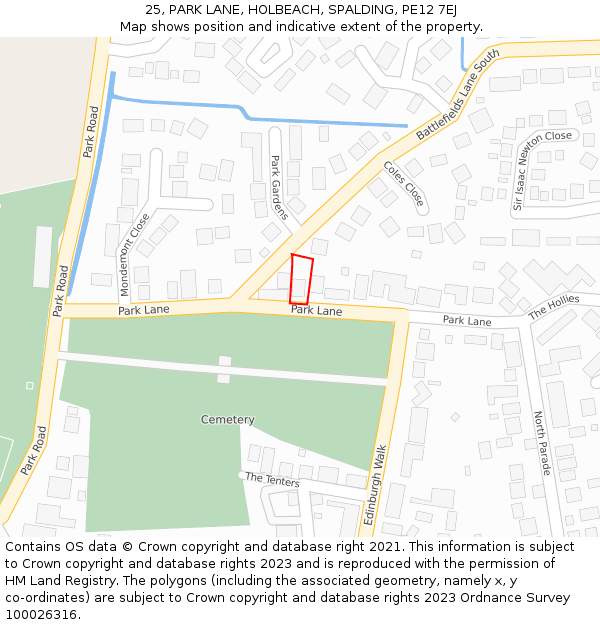 25, PARK LANE, HOLBEACH, SPALDING, PE12 7EJ: Location map and indicative extent of plot