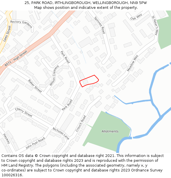 25, PARK ROAD, IRTHLINGBOROUGH, WELLINGBOROUGH, NN9 5PW: Location map and indicative extent of plot