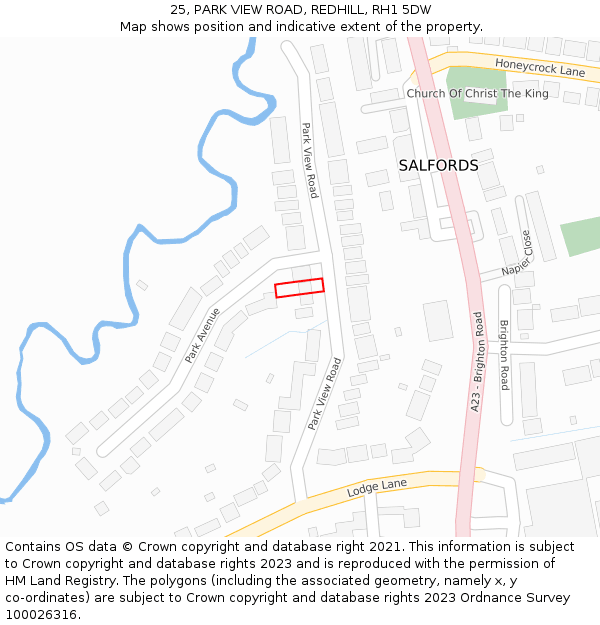 25, PARK VIEW ROAD, REDHILL, RH1 5DW: Location map and indicative extent of plot