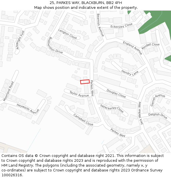 25, PARKES WAY, BLACKBURN, BB2 4FH: Location map and indicative extent of plot