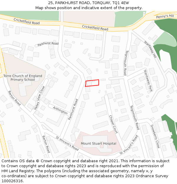 25, PARKHURST ROAD, TORQUAY, TQ1 4EW: Location map and indicative extent of plot