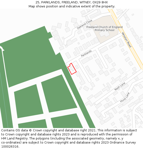 25, PARKLANDS, FREELAND, WITNEY, OX29 8HX: Location map and indicative extent of plot