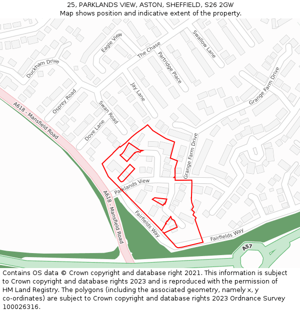 25, PARKLANDS VIEW, ASTON, SHEFFIELD, S26 2GW: Location map and indicative extent of plot