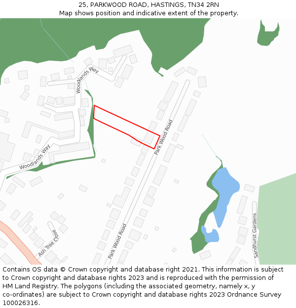 25, PARKWOOD ROAD, HASTINGS, TN34 2RN: Location map and indicative extent of plot
