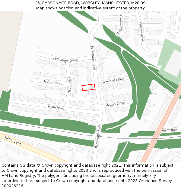 25, PARSONAGE ROAD, WORSLEY, MANCHESTER, M28 3SJ: Location map and indicative extent of plot