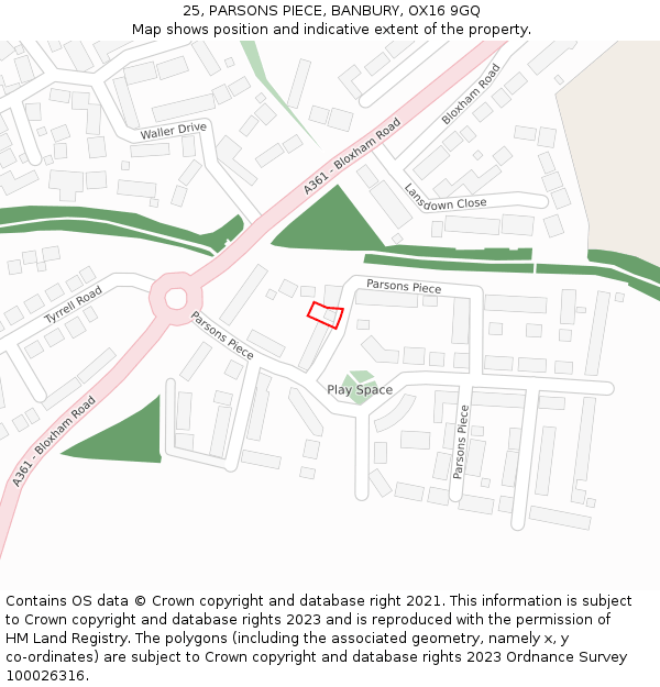 25, PARSONS PIECE, BANBURY, OX16 9GQ: Location map and indicative extent of plot