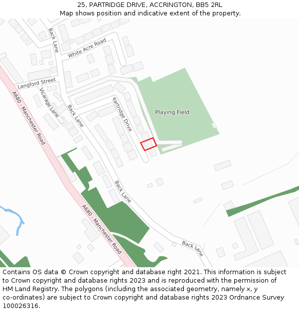 25, PARTRIDGE DRIVE, ACCRINGTON, BB5 2RL: Location map and indicative extent of plot