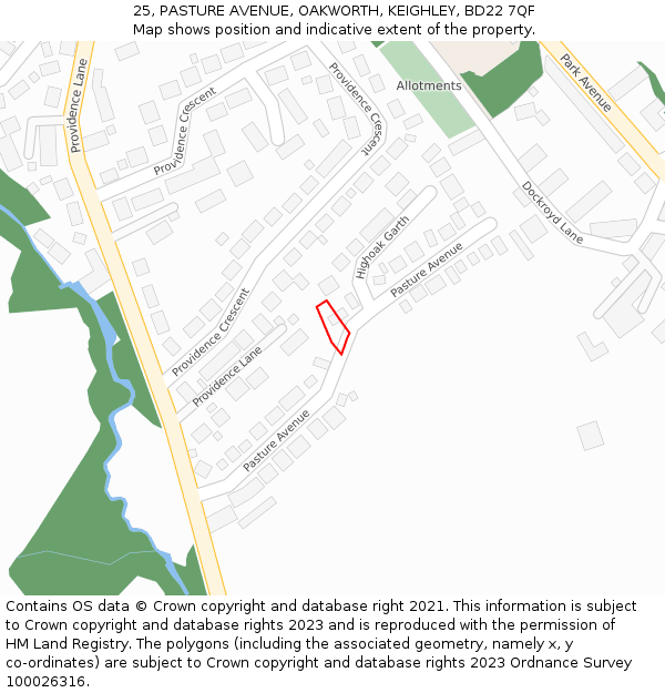 25, PASTURE AVENUE, OAKWORTH, KEIGHLEY, BD22 7QF: Location map and indicative extent of plot