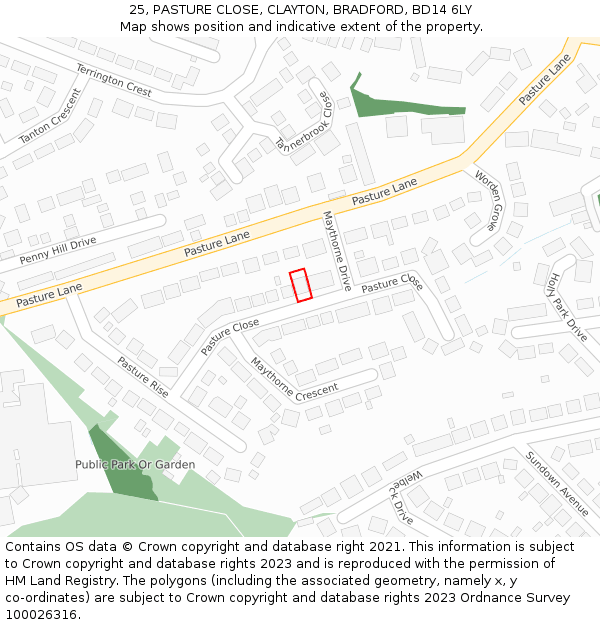 25, PASTURE CLOSE, CLAYTON, BRADFORD, BD14 6LY: Location map and indicative extent of plot