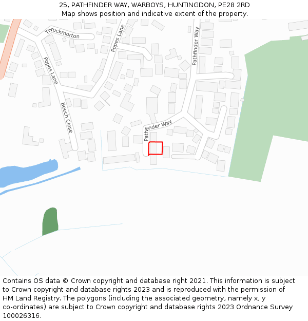 25, PATHFINDER WAY, WARBOYS, HUNTINGDON, PE28 2RD: Location map and indicative extent of plot