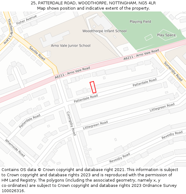 25, PATTERDALE ROAD, WOODTHORPE, NOTTINGHAM, NG5 4LR: Location map and indicative extent of plot