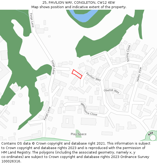 25, PAVILION WAY, CONGLETON, CW12 4EW: Location map and indicative extent of plot