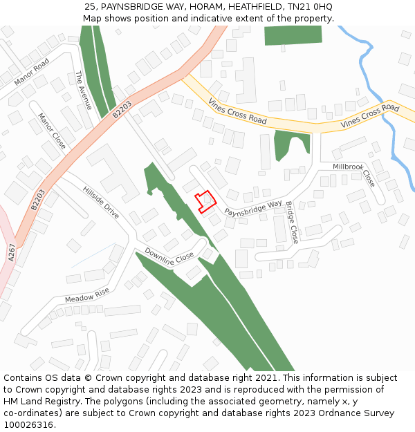 25, PAYNSBRIDGE WAY, HORAM, HEATHFIELD, TN21 0HQ: Location map and indicative extent of plot