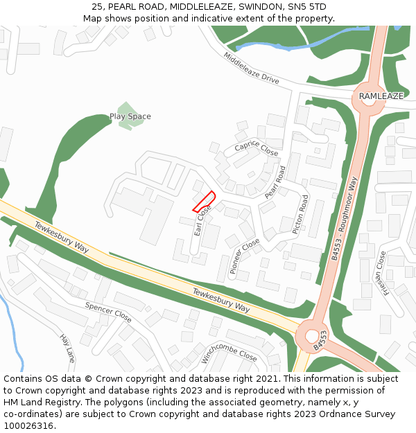 25, PEARL ROAD, MIDDLELEAZE, SWINDON, SN5 5TD: Location map and indicative extent of plot