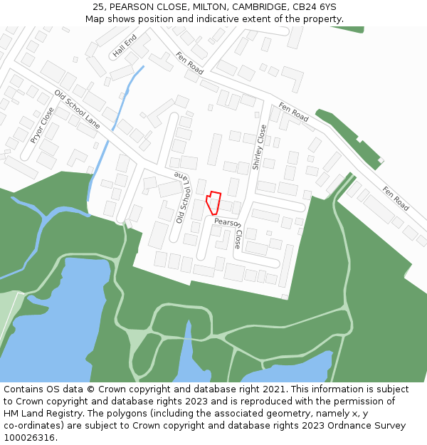 25, PEARSON CLOSE, MILTON, CAMBRIDGE, CB24 6YS: Location map and indicative extent of plot