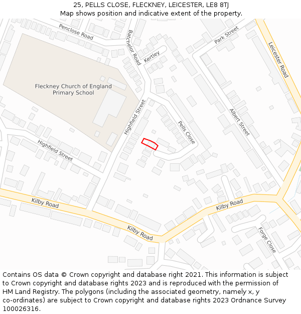 25, PELLS CLOSE, FLECKNEY, LEICESTER, LE8 8TJ: Location map and indicative extent of plot