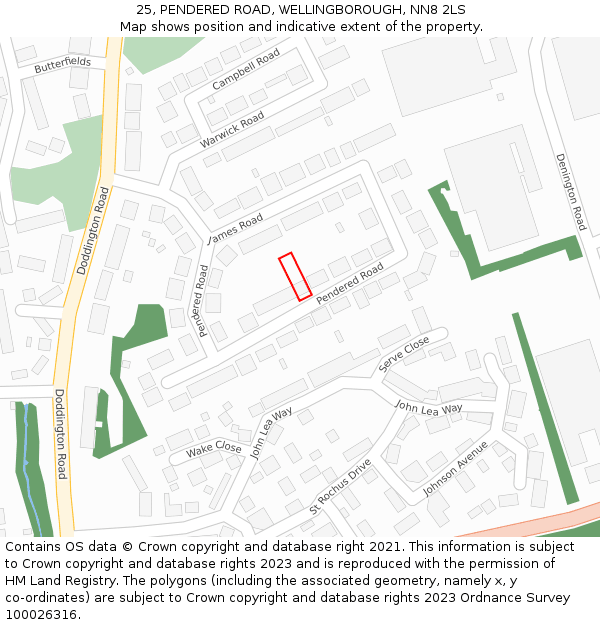 25, PENDERED ROAD, WELLINGBOROUGH, NN8 2LS: Location map and indicative extent of plot