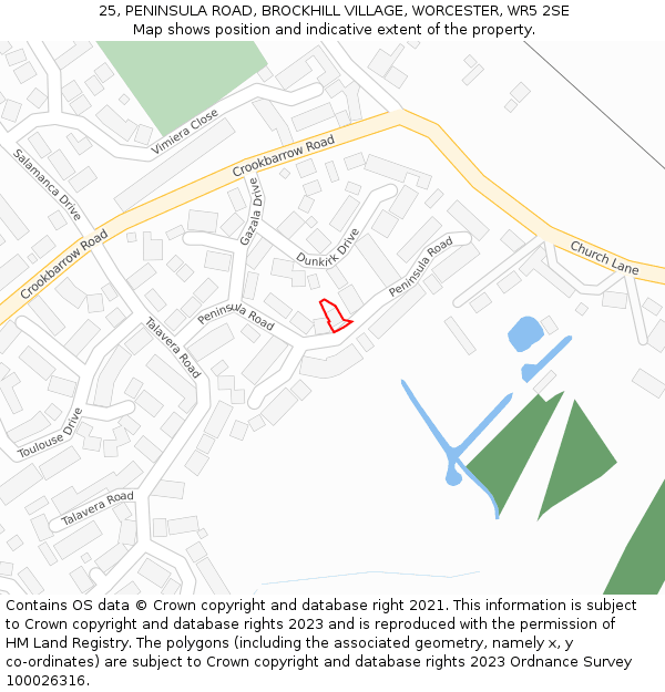 25, PENINSULA ROAD, BROCKHILL VILLAGE, WORCESTER, WR5 2SE: Location map and indicative extent of plot