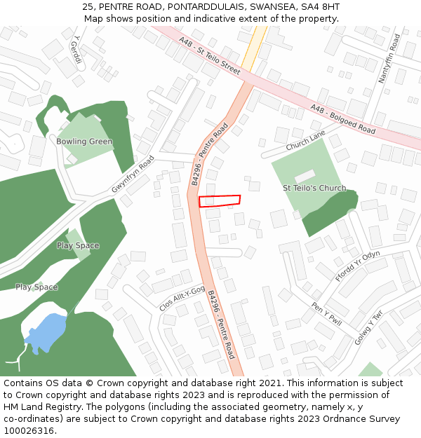 25, PENTRE ROAD, PONTARDDULAIS, SWANSEA, SA4 8HT: Location map and indicative extent of plot