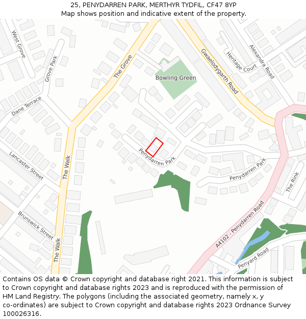 25, PENYDARREN PARK, MERTHYR TYDFIL, CF47 8YP: Location map and indicative extent of plot