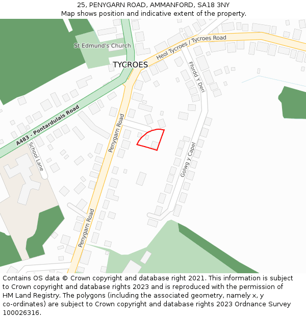 25, PENYGARN ROAD, AMMANFORD, SA18 3NY: Location map and indicative extent of plot