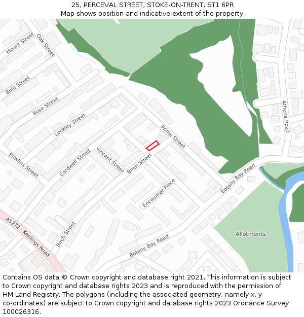 25, PERCEVAL STREET, STOKE-ON-TRENT, ST1 6PR: Location map and indicative extent of plot