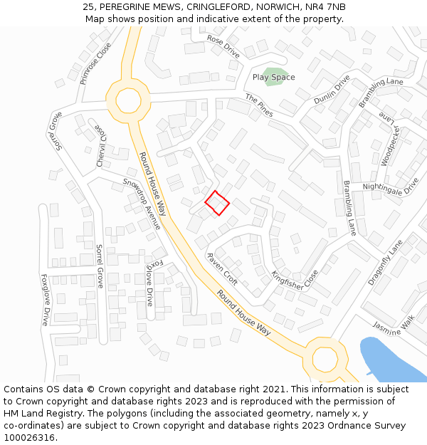 25, PEREGRINE MEWS, CRINGLEFORD, NORWICH, NR4 7NB: Location map and indicative extent of plot