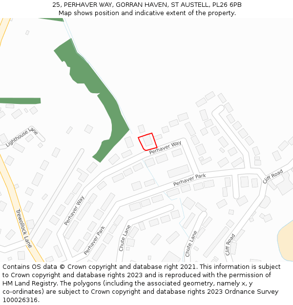 25, PERHAVER WAY, GORRAN HAVEN, ST AUSTELL, PL26 6PB: Location map and indicative extent of plot