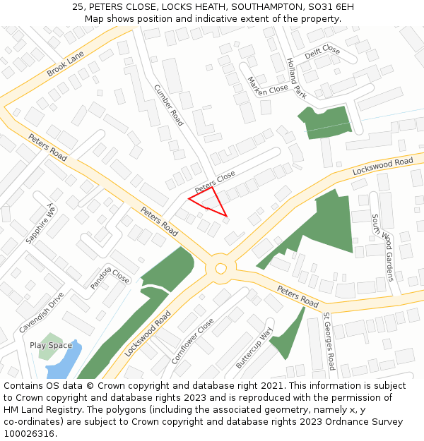 25, PETERS CLOSE, LOCKS HEATH, SOUTHAMPTON, SO31 6EH: Location map and indicative extent of plot