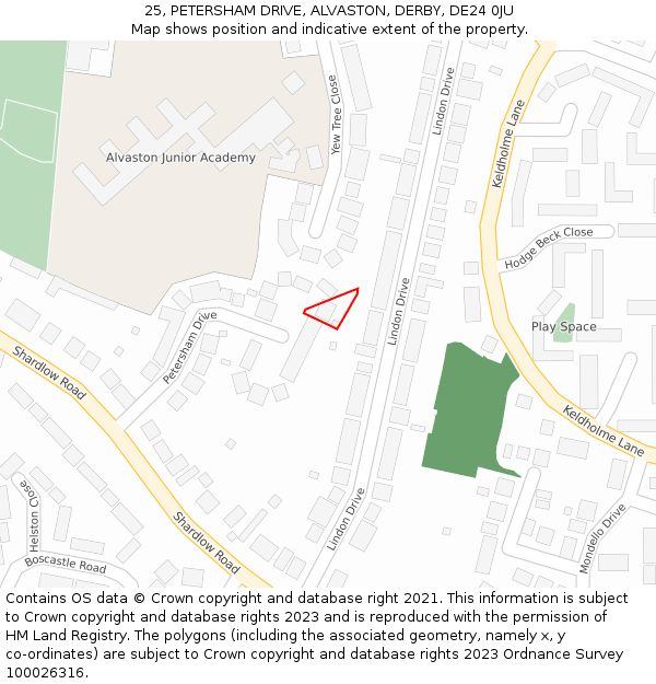 25, PETERSHAM DRIVE, ALVASTON, DERBY, DE24 0JU: Location map and indicative extent of plot