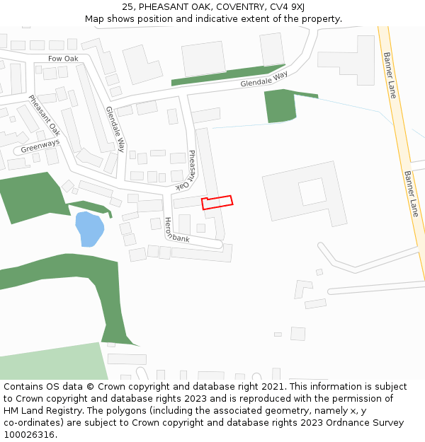 25, PHEASANT OAK, COVENTRY, CV4 9XJ: Location map and indicative extent of plot