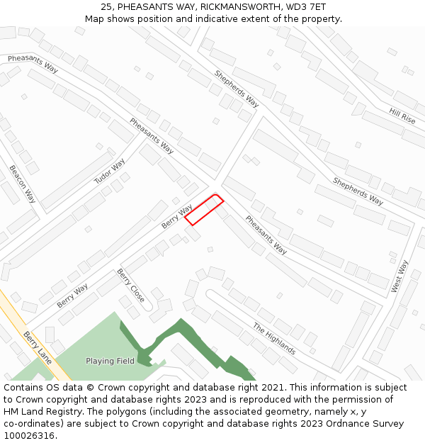25, PHEASANTS WAY, RICKMANSWORTH, WD3 7ET: Location map and indicative extent of plot